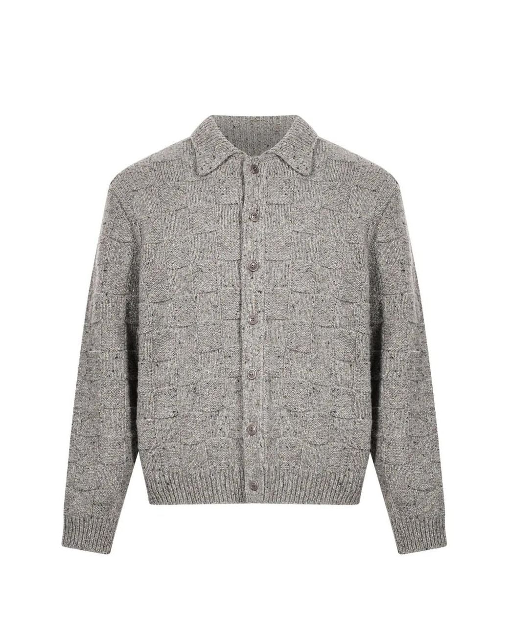 YMC Gray Cardigan En Maille Mouchetée À Damier for men