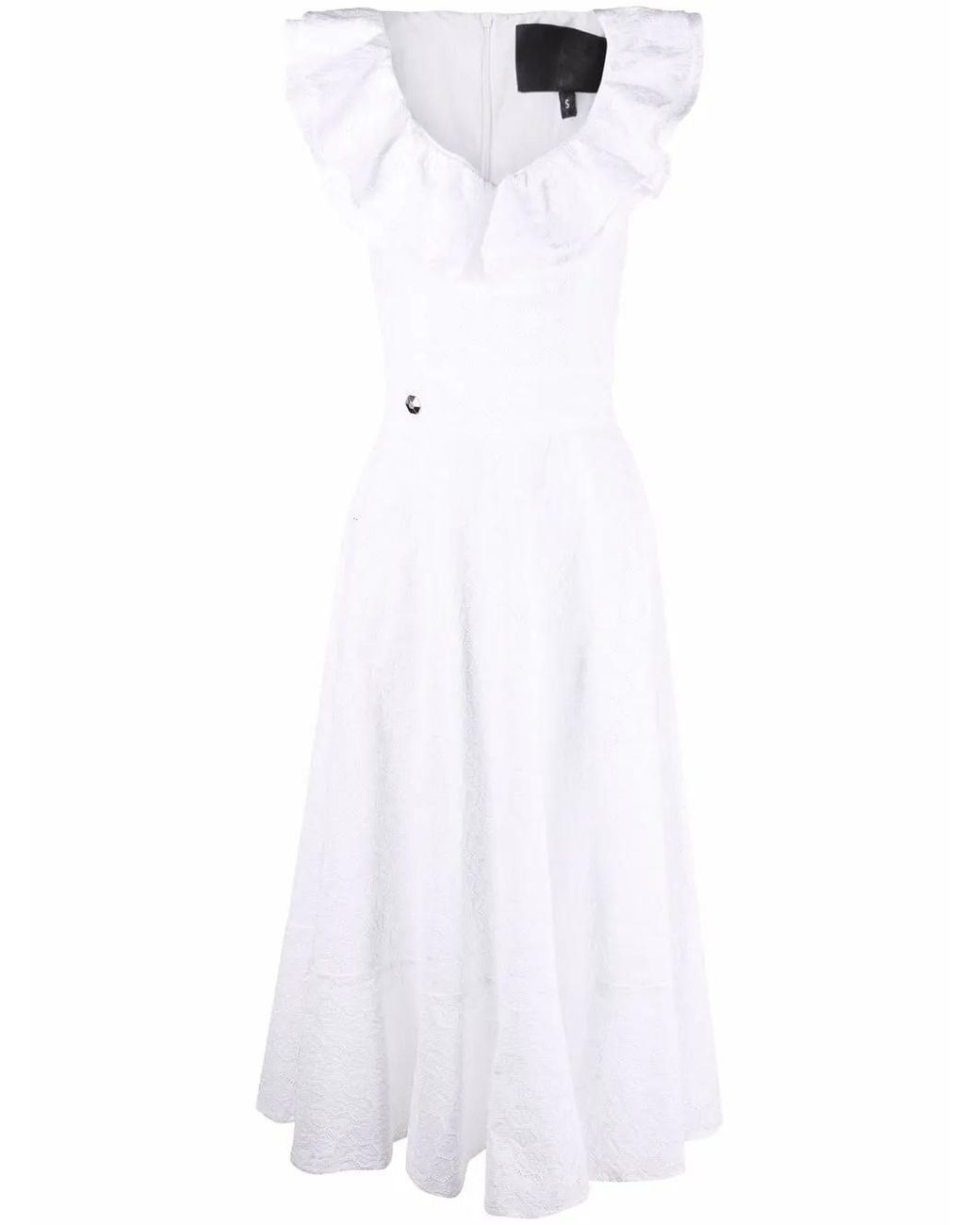 Philipp Plein White Lace-Design Midi Dress