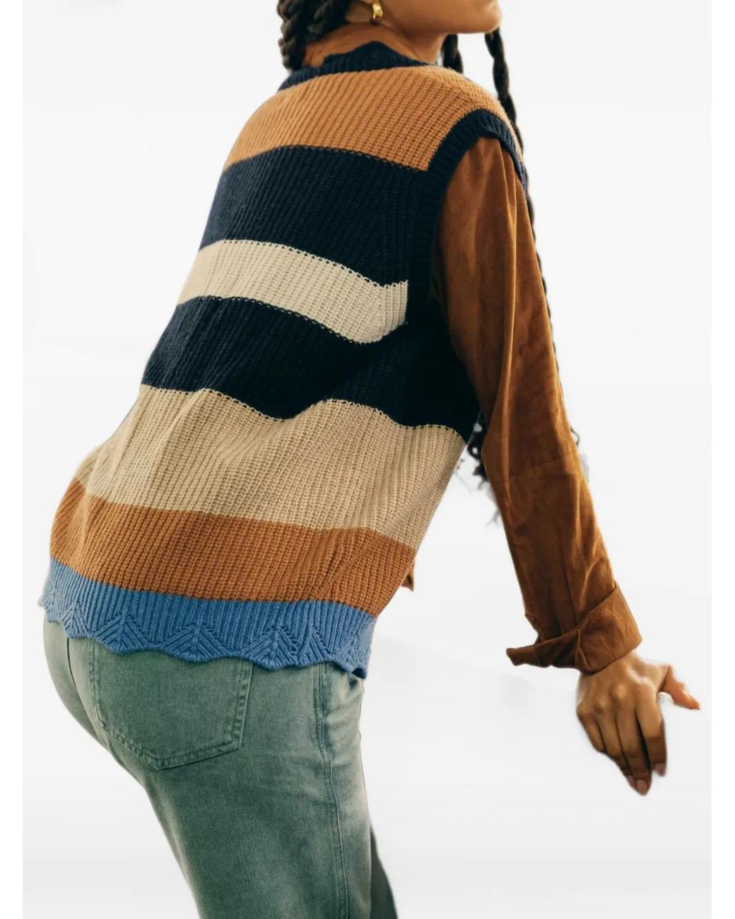 Favorite People Black Bus Stop Striped Scalloped-Hem Vest