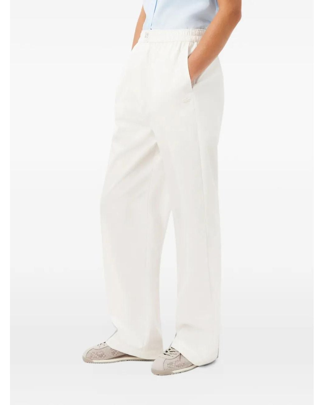Lacoste White Wide-Fit Cotton Petit Piqué Pants