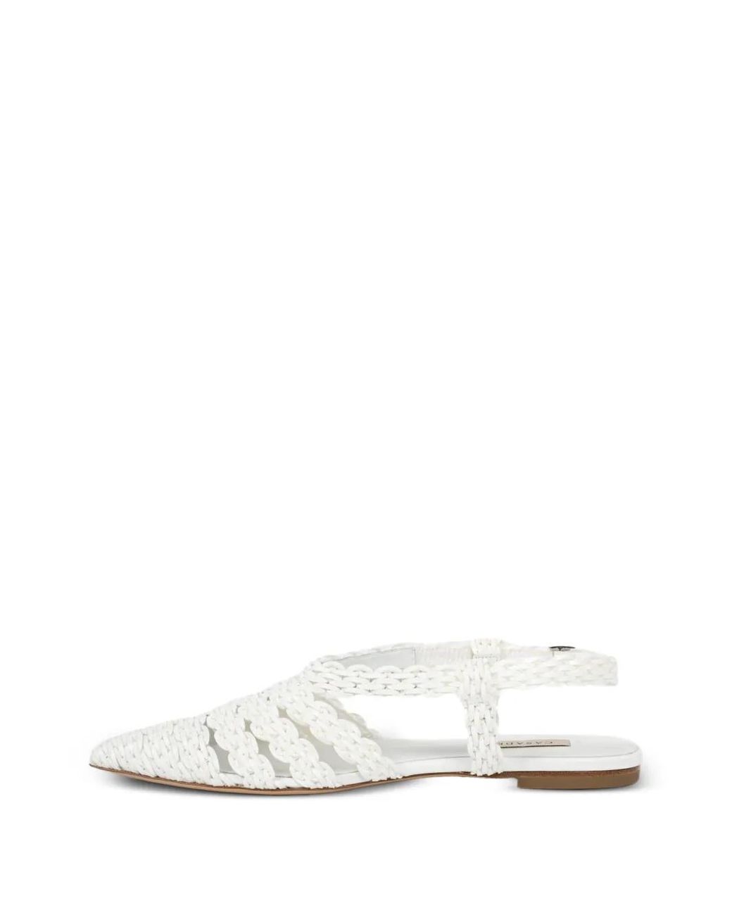 Casadei White Avenida Woven Slingback Flat Pumps