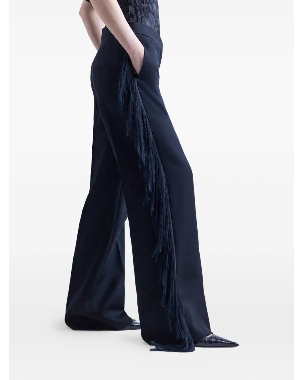 FFORME Gray Luella Fringe-Trim Trousers