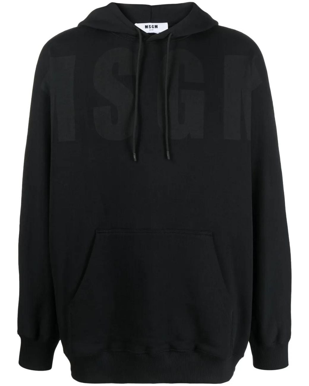 MSGM Black Logo-Print Cotton Hoodie for men