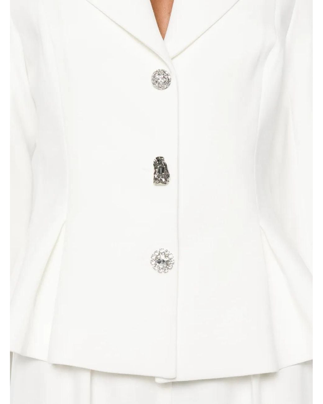 Nissa White Crystal-Embellished Single-Breasted Blazer