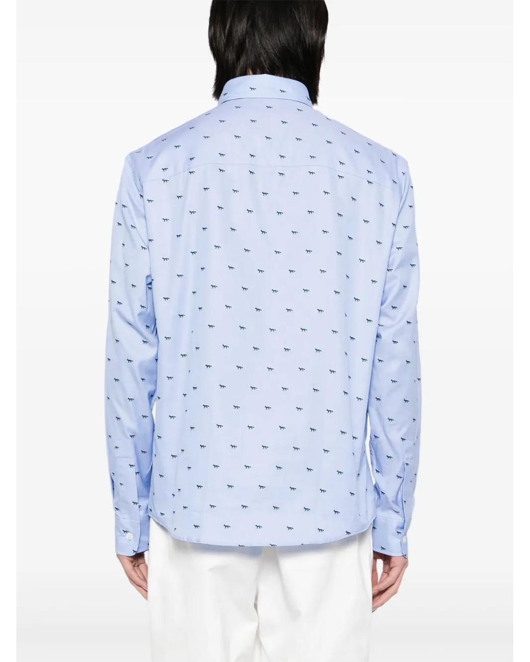 Maison Kitsuné Blue Fox-Print Shirt for men