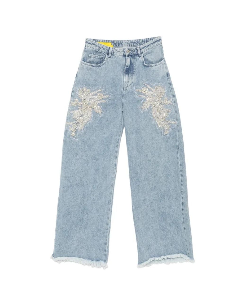 Marques'Almeida Blue Beaded Frayed-Hem Jeans