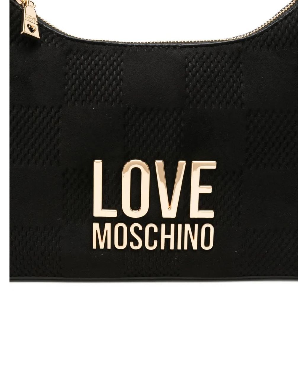 Love Moschino Black Logo-Plaque Checkered Shoulder Bag