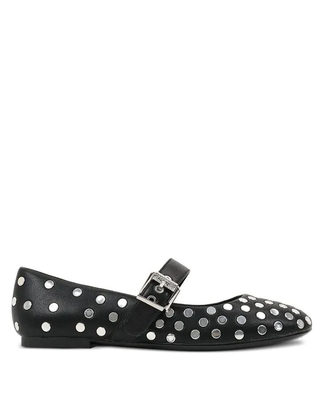 Karl Lagerfeld Black Stud-Embellished Buckle Ballet Flats