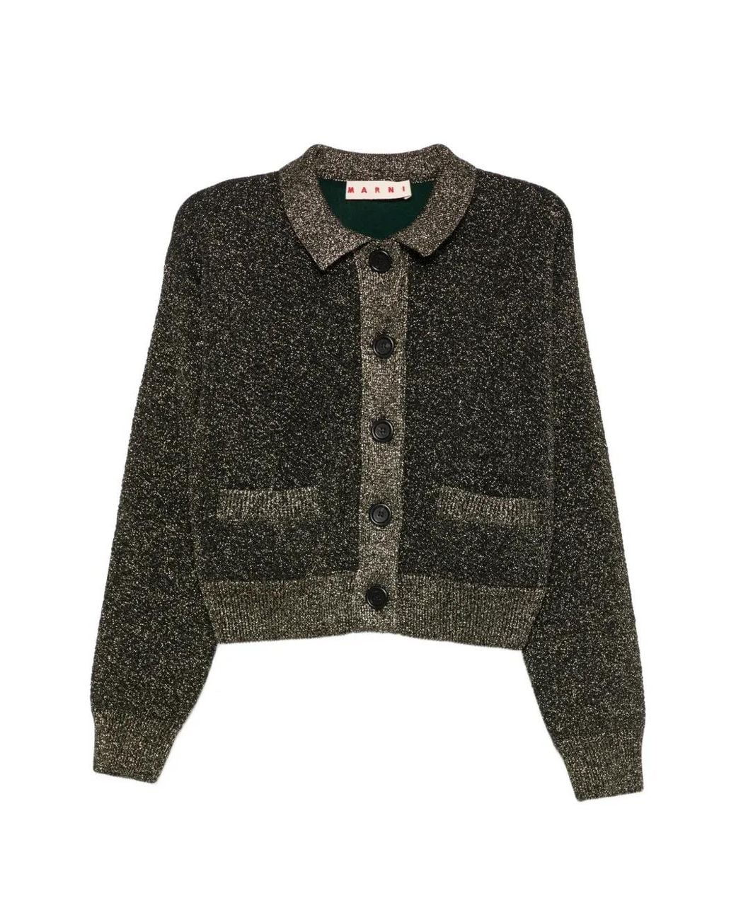 Marni Green Glitter-Effect Button-Up Cardigan