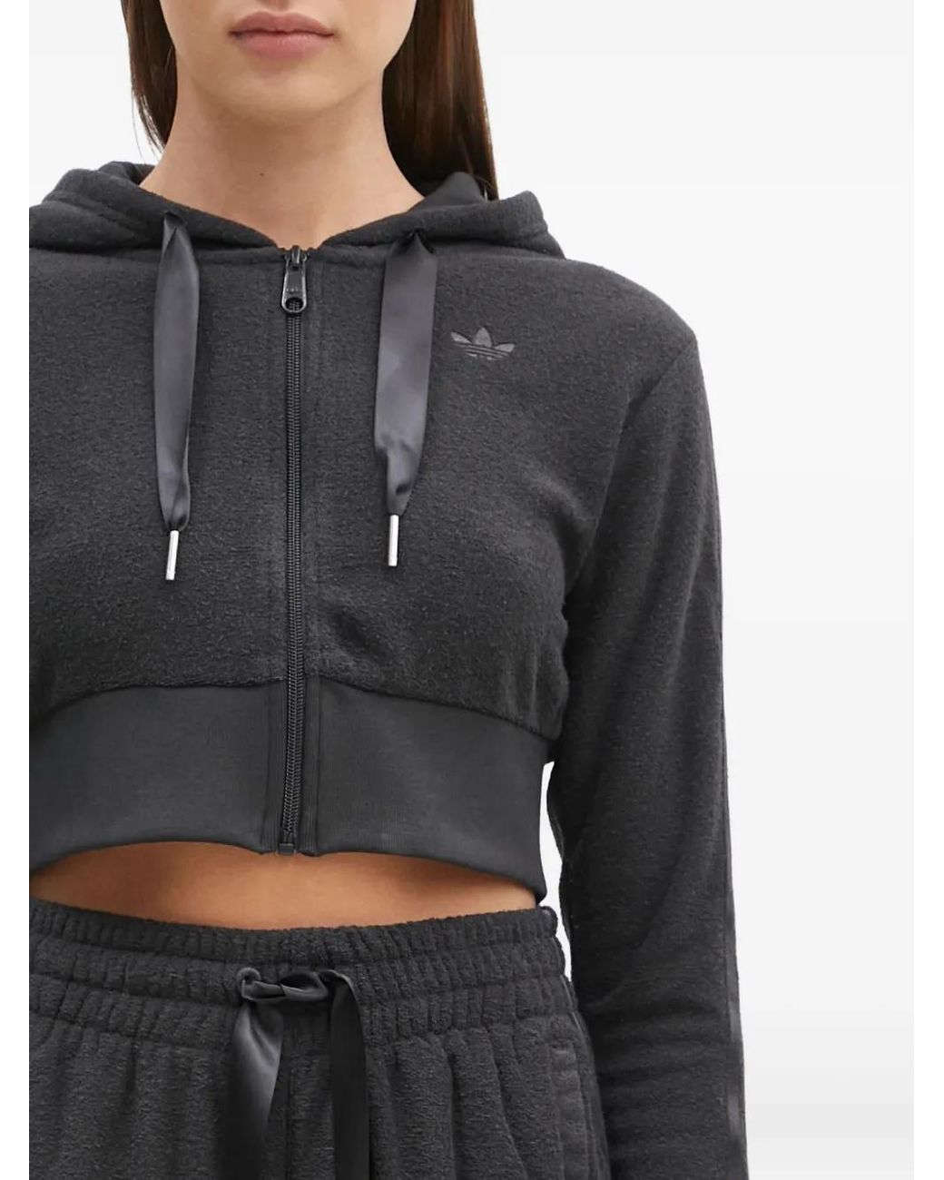 Adidas Black Fz Zip-Up Crop Hoodie