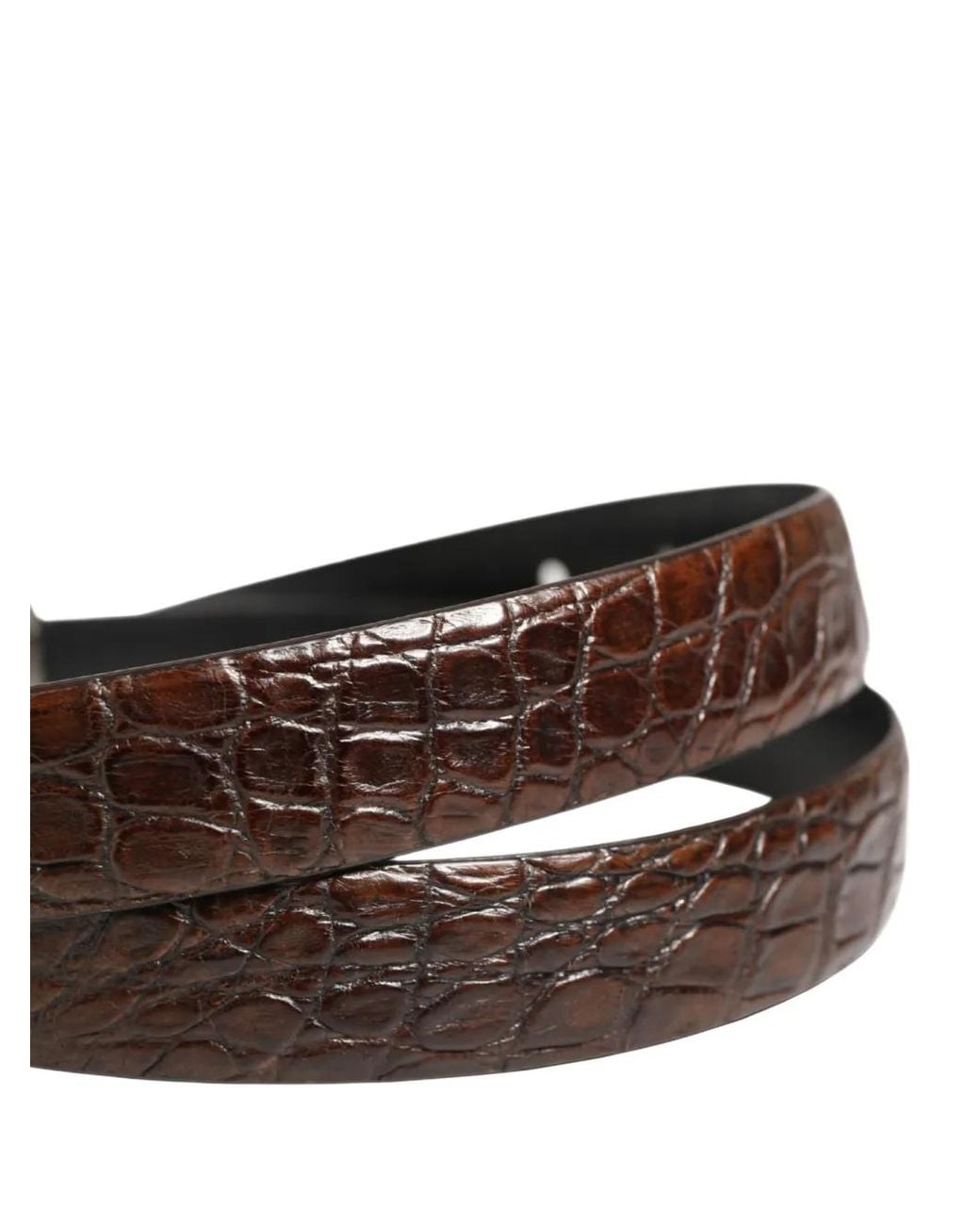 Dolce & Gabbana Gray Crocodile-Effect Leather Belt for men