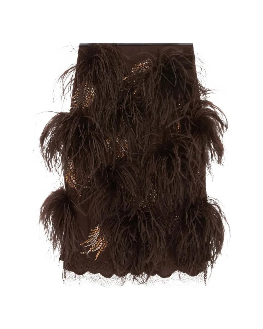 16Arlington Brown Arno Feather-Trim Sequin-Embellished Midi Skirt