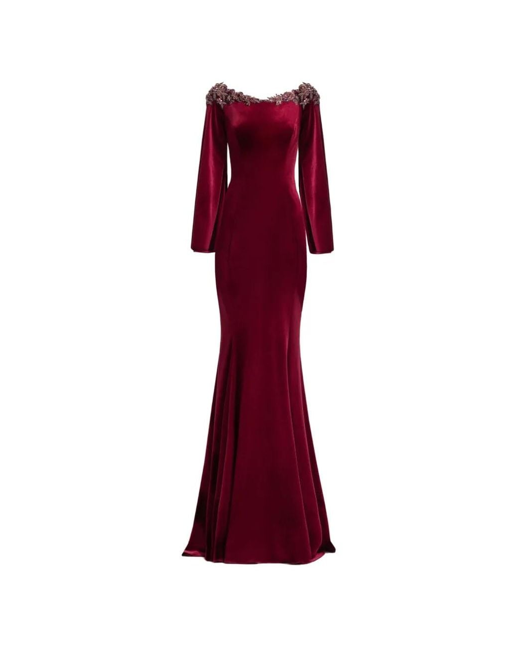 Gemy Maalouf Red Long-Sleeve Velvet Maxi Dress