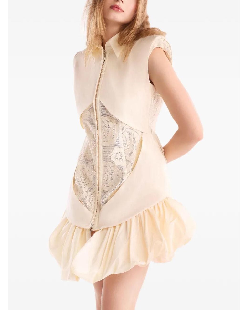 Gaby Charbachy White Lace-Panelled Bubble-Skirt Mini Dress