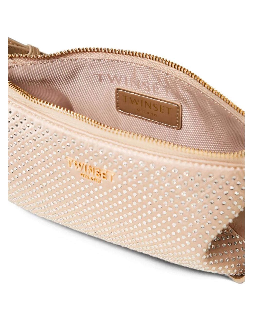 Twinset Natural Mini Satin Bag With Rhinestones