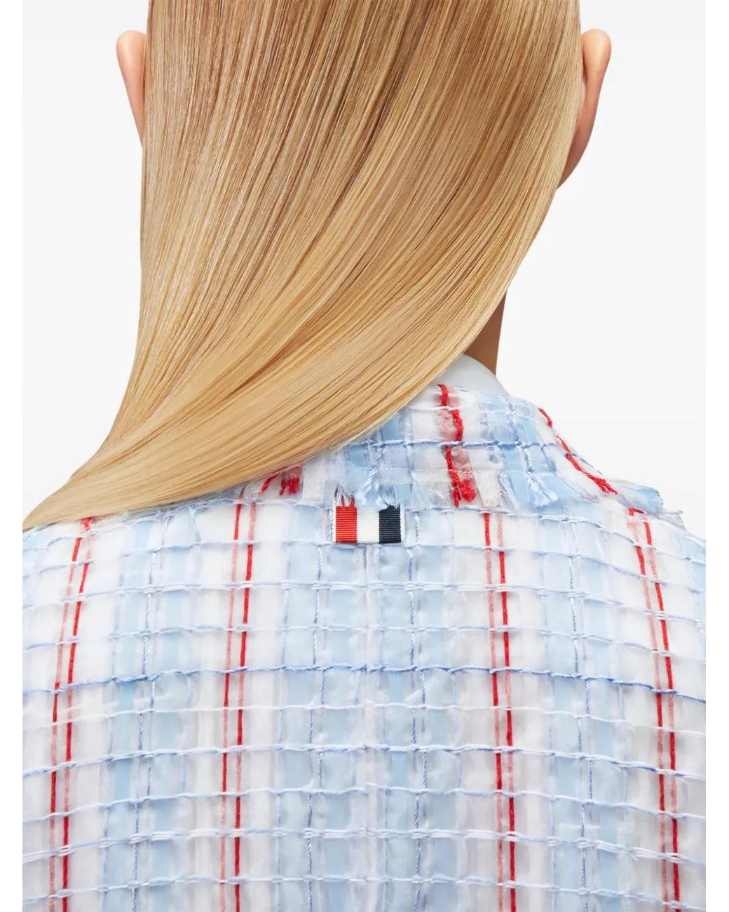 Thom Browne Blue Striped Frayed Tweed Jacket