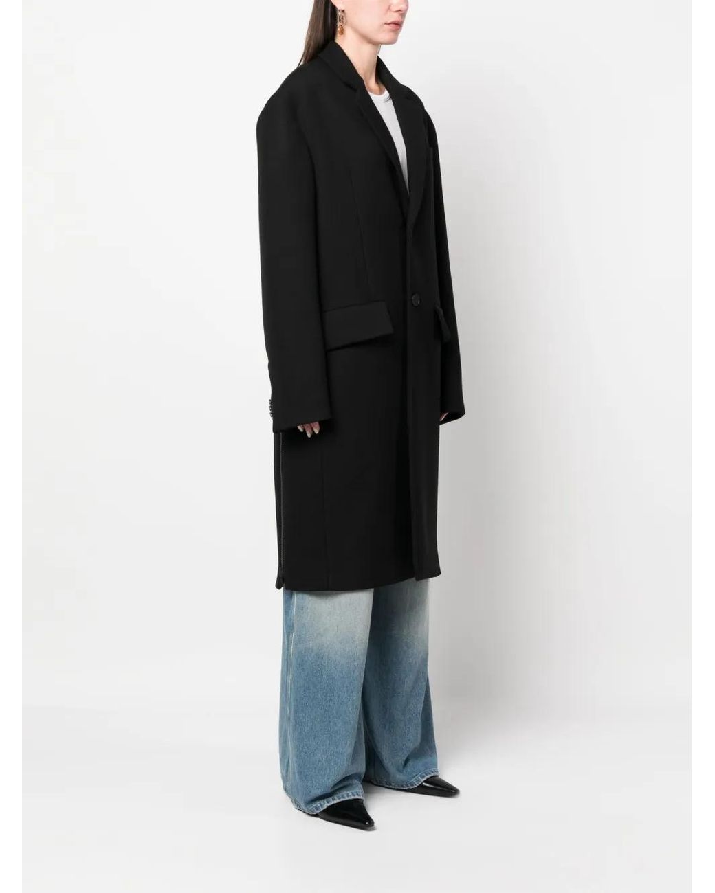 Gauchère Black Single-Breasted Wool-Silk Blend Coat