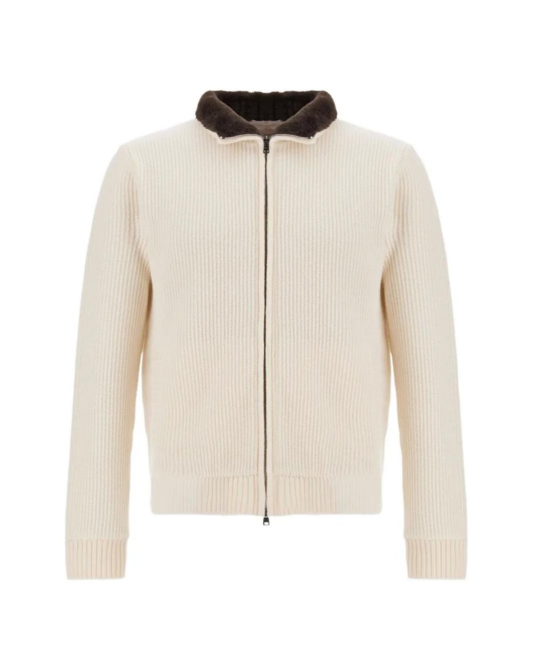 Herno White Ribbed-Knit Wool Cardigan for men