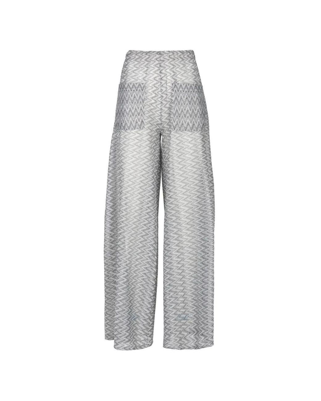 Palmacea Gray Yera Zigzag-Knit Wide-Leg Trousers
