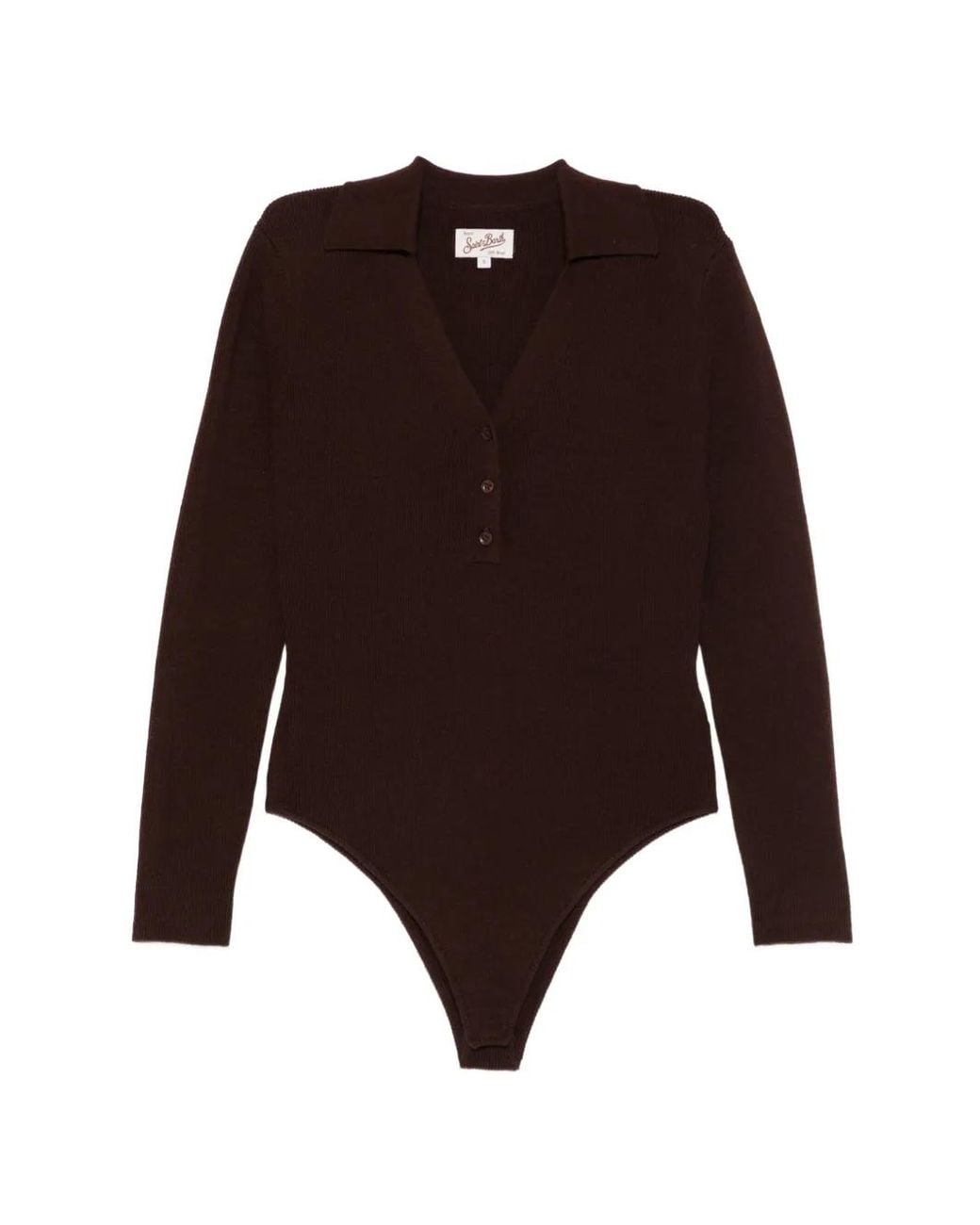 Mc2 Saint Barth Brown Ribbed-Knit Polo Bodysuit