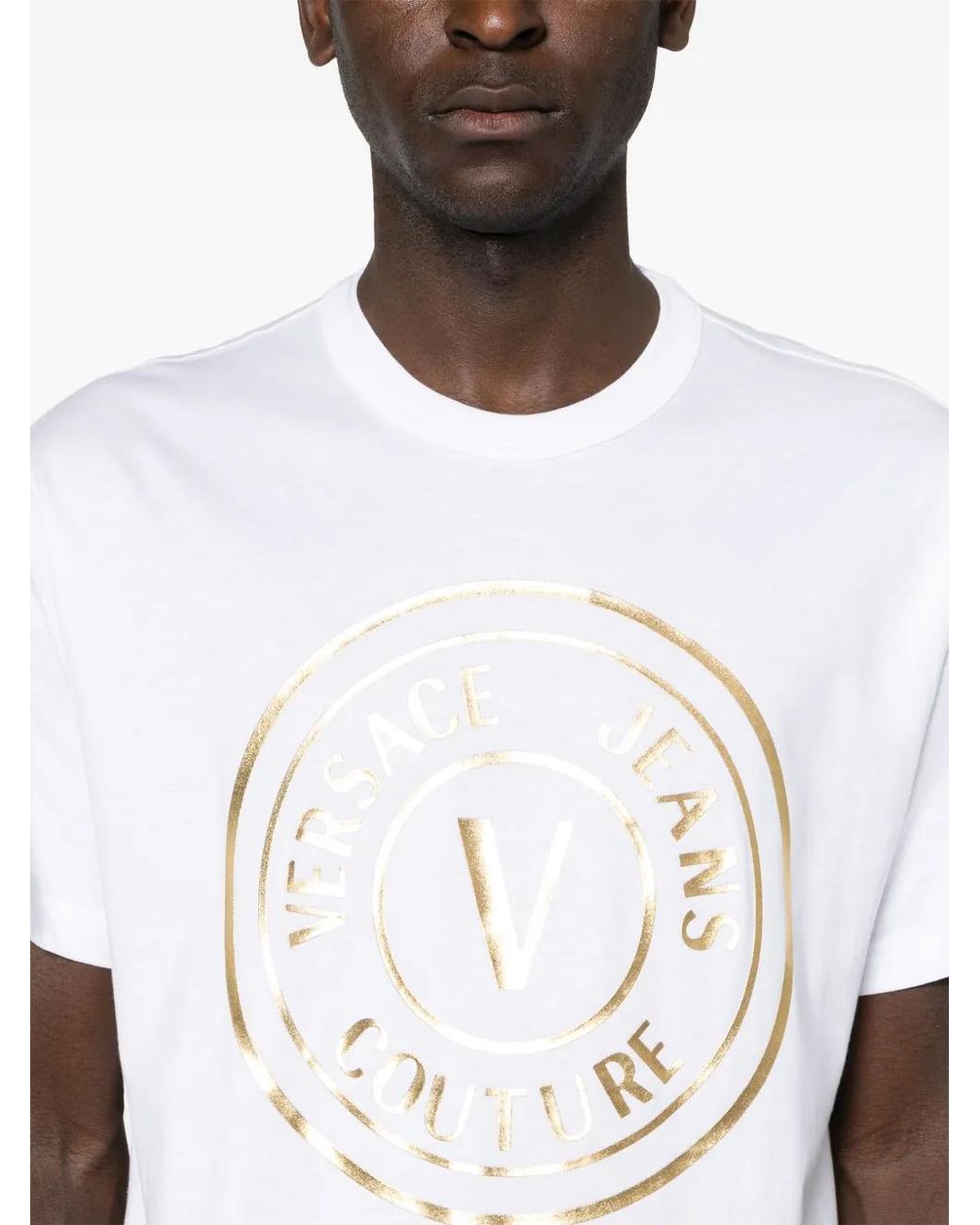 Versace Jeans Couture White Logo-Print Cotton T-Shirt for men
