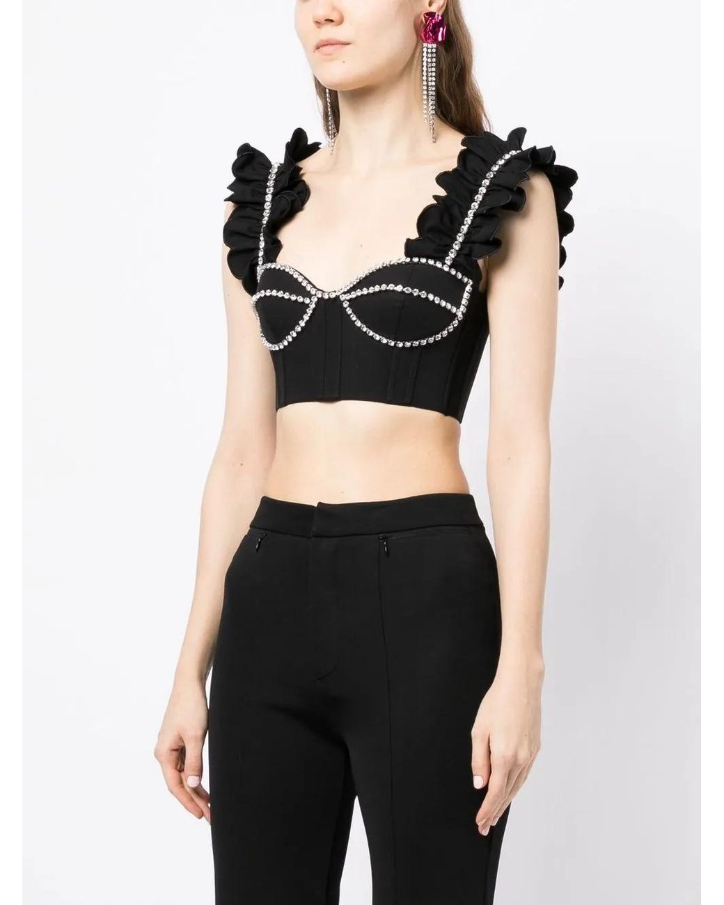 Area Black Crop Top With Crystals