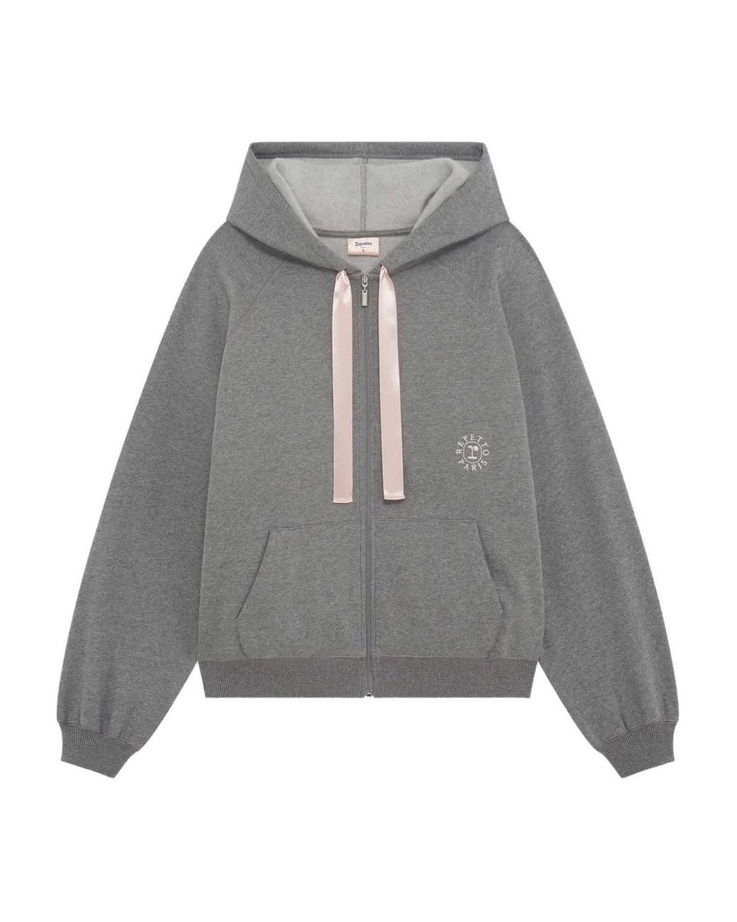 Repetto Gray Satin-Trimmed Zip-Up Hoodie