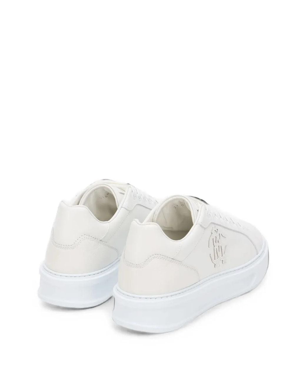 Roberto Cavalli White Logo-Patch Leather Low-Top Sneakers