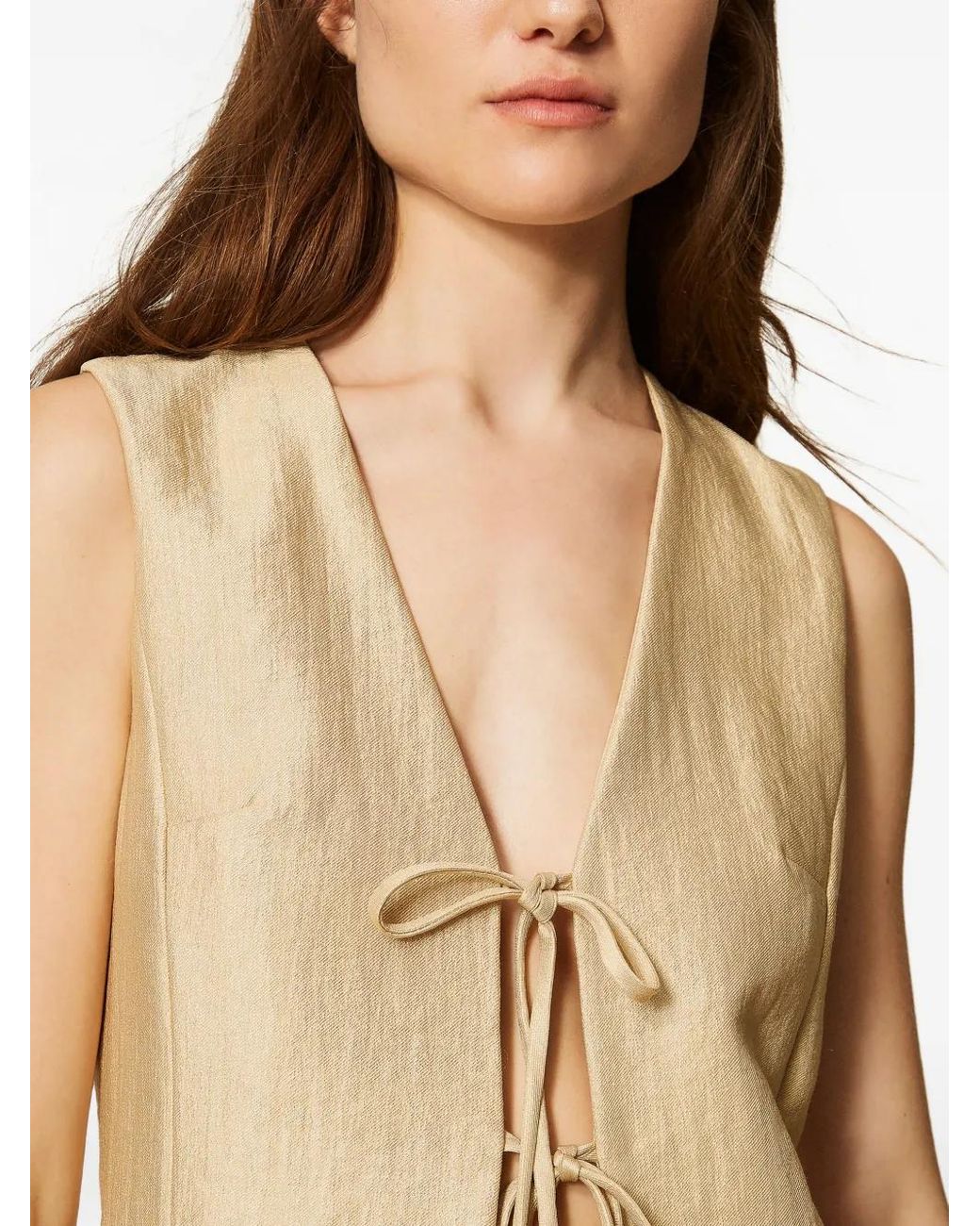 Twinset Natural Laminated Waistcoat With Ties