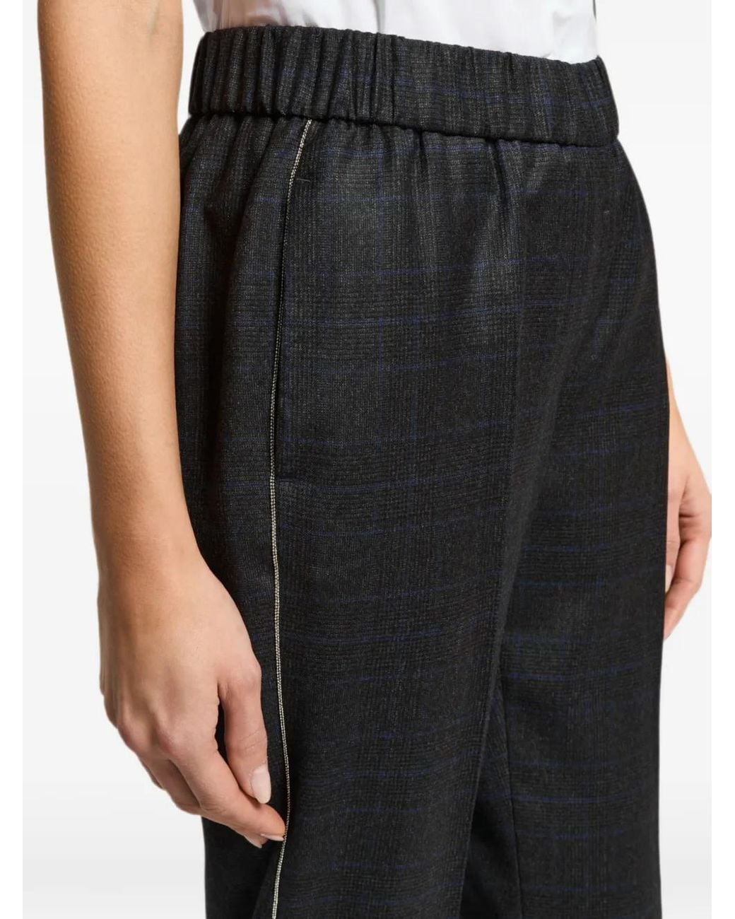 Peserico Black Check-Pattern Stripe-Detail Trousers
