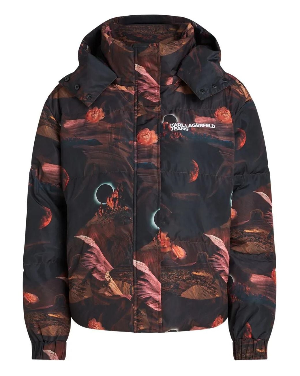 Karl Lagerfeld Gray All-Over Graphic-Print Puffer Jacket