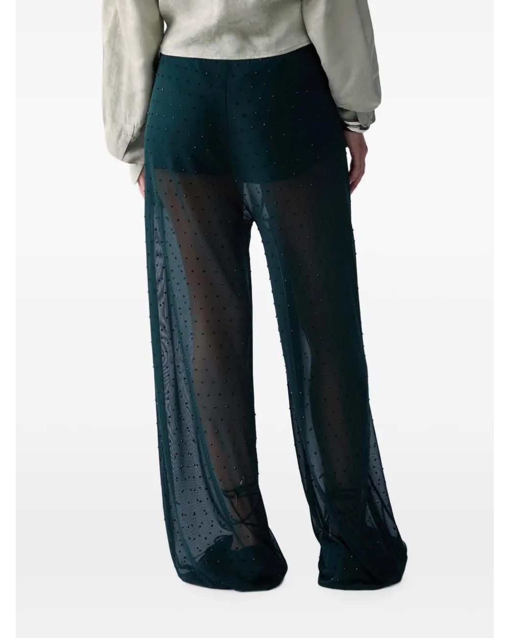 Liu Jo Green Tulle Trousers With Jewel Embroidery