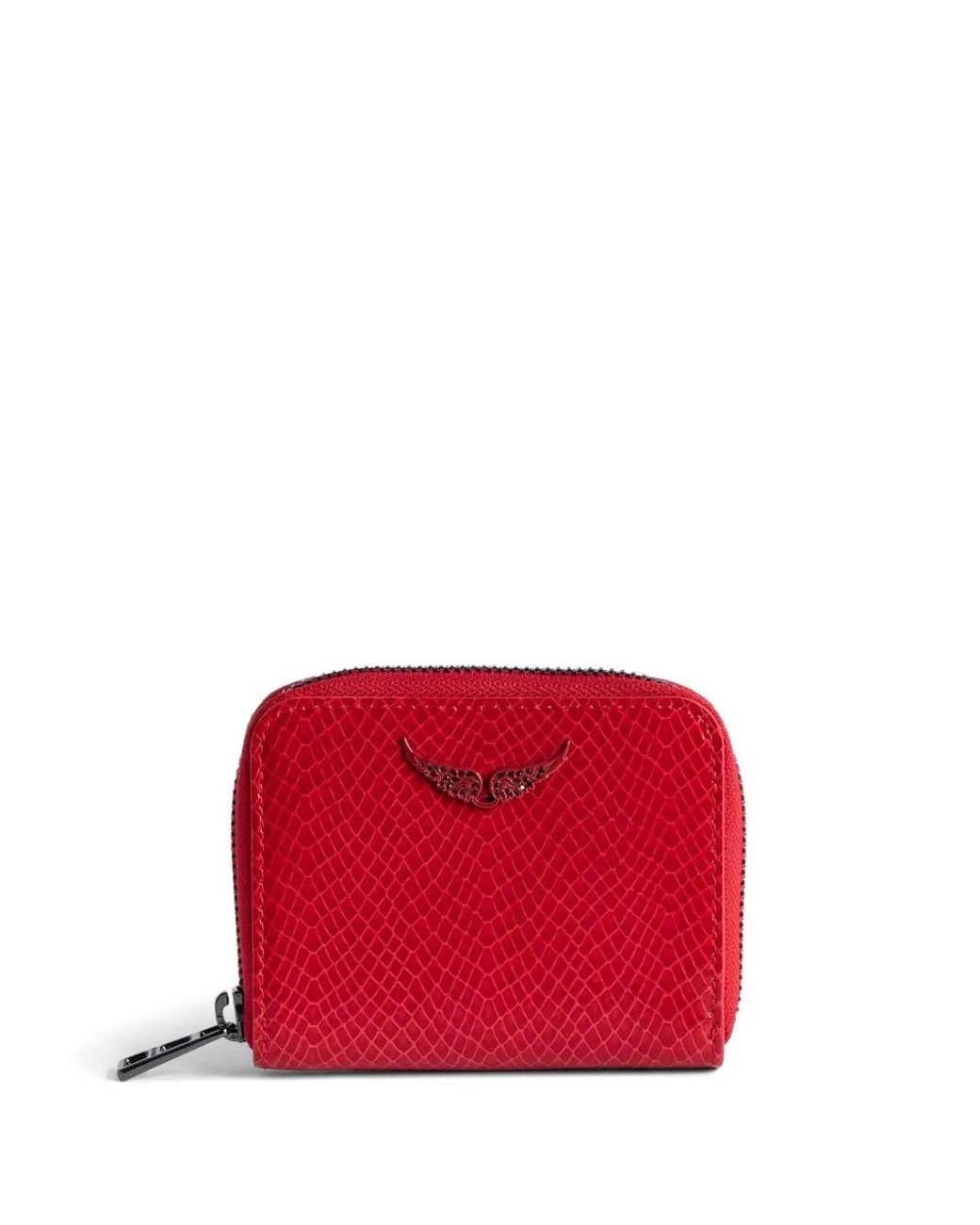 Zadig & Voltaire Red Wing-Embellished Embossed-Leather Zip-Around Wallet