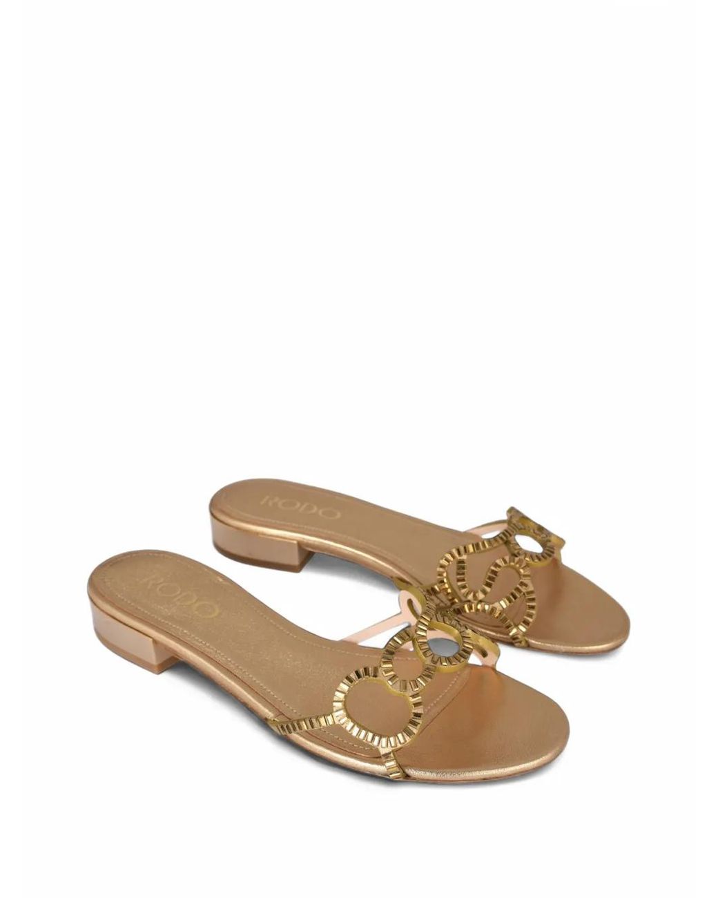 Rodo Natural Crystal-Embellished Cutout Flat Sandals