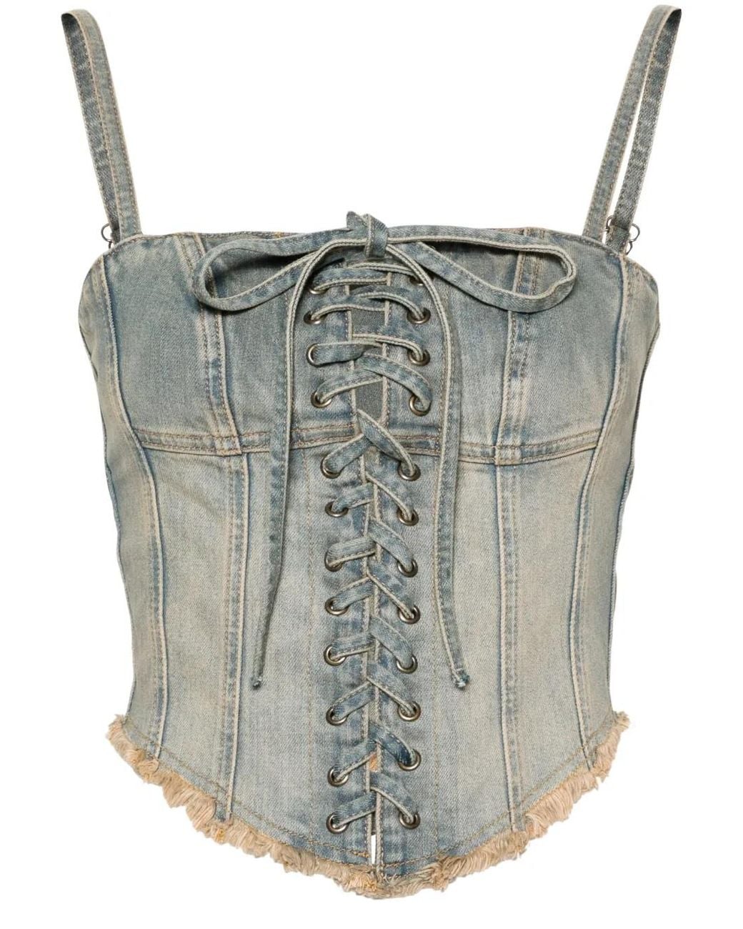 M I S B H V Gray Lara Denim Corset Top
