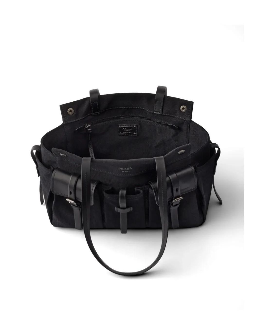 Prada Black Route Large Canvas And Leather Tote Bag