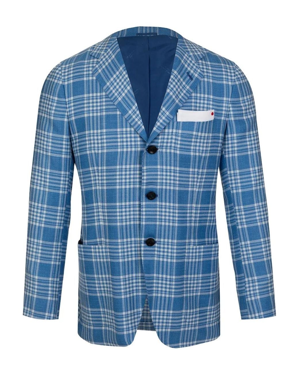 Kiton Blue Check-Pattern Pockets Blazer for men