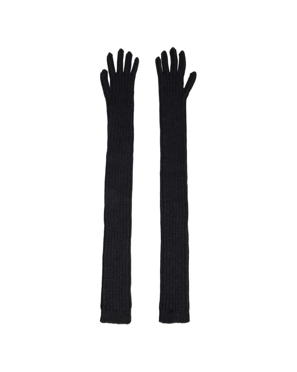 Alberta Ferretti Black Ribbed-Knit Gloves