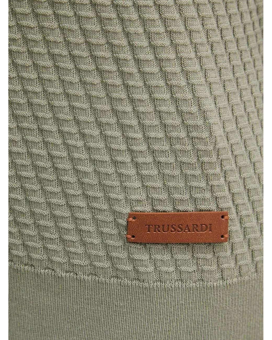 Trussardi Green Textured-Knit Polo Shirt for men