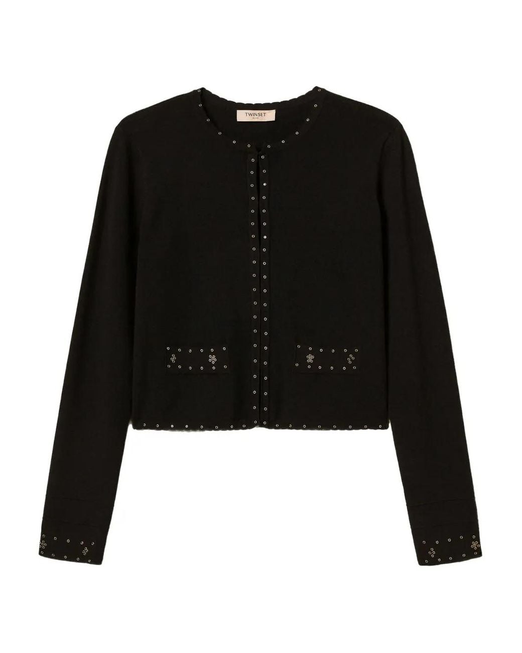 Twinset Black Eyelet-Embellished Fitted Jacket