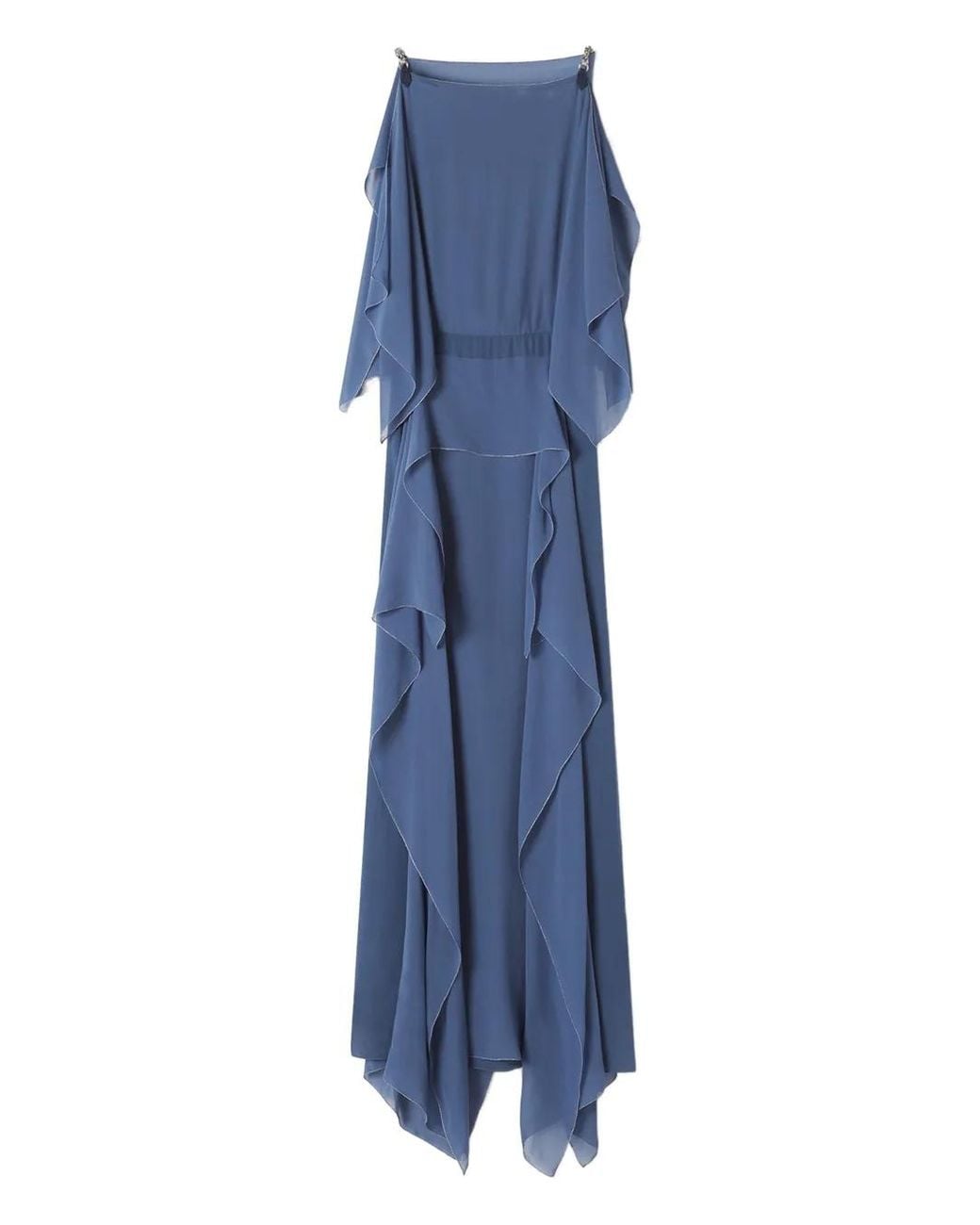 Lanvin Blue Chain-Detail Ruffled Maxi Dress
