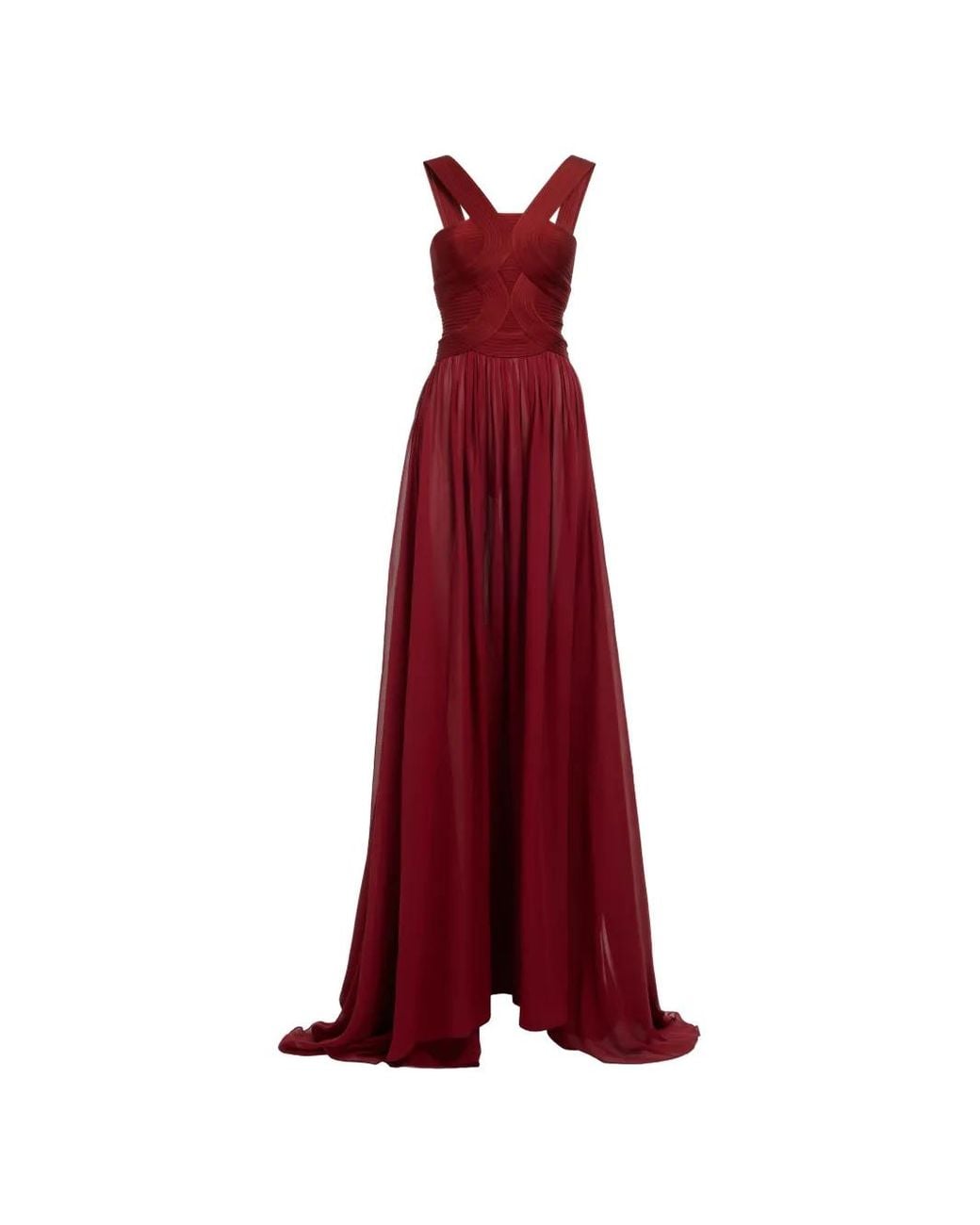 Elie Saab Red Criss-Cross Pleated Maxi Dress