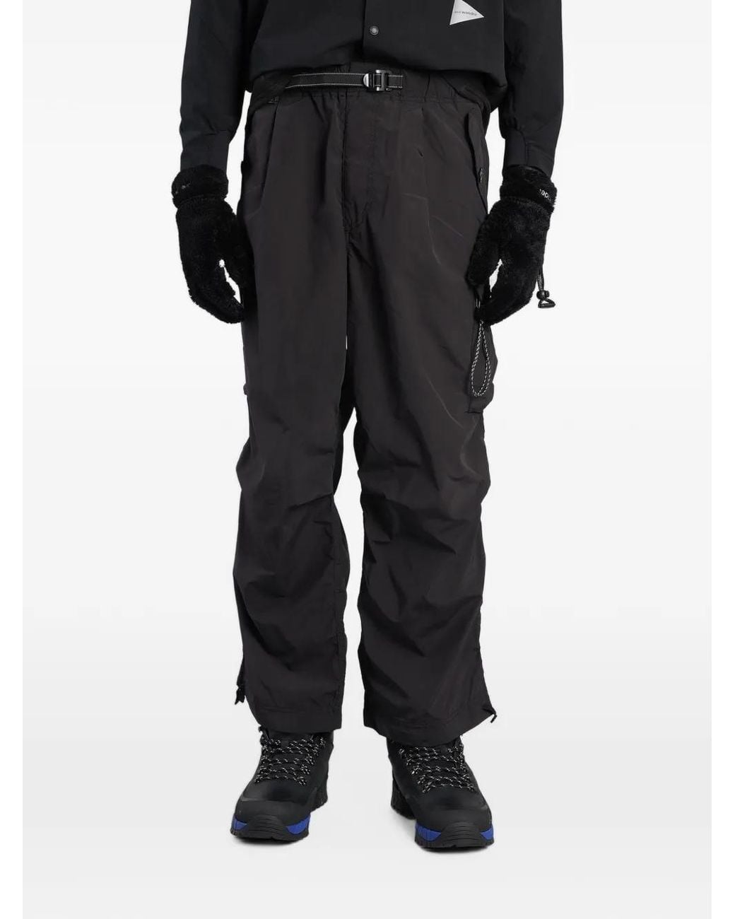 And Wander Black Logo-Embroidered Cargo Straight-Leg Trousers for men