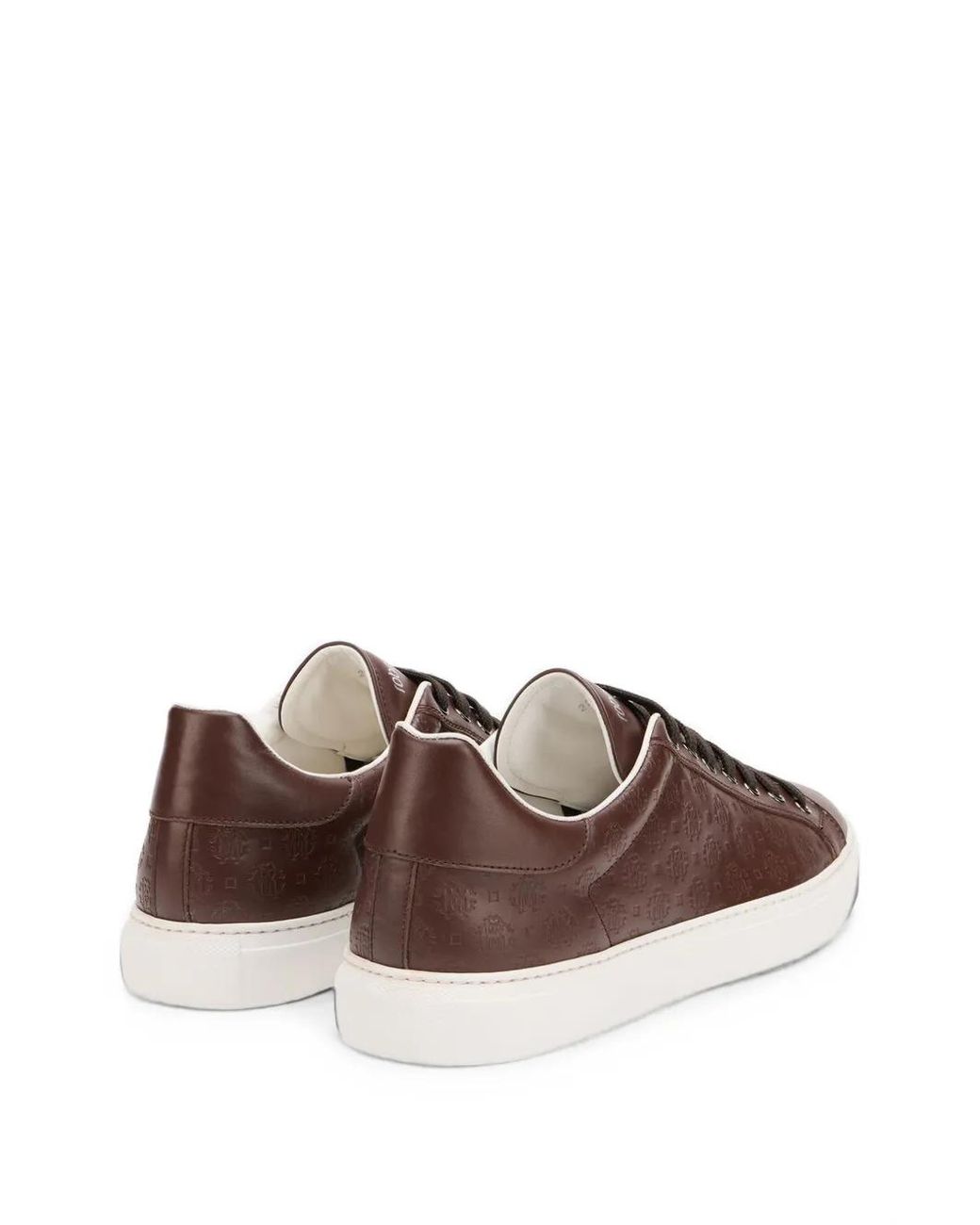 Roberto Cavalli Brown Monogram-Embossed Low-Top Sneakers for men