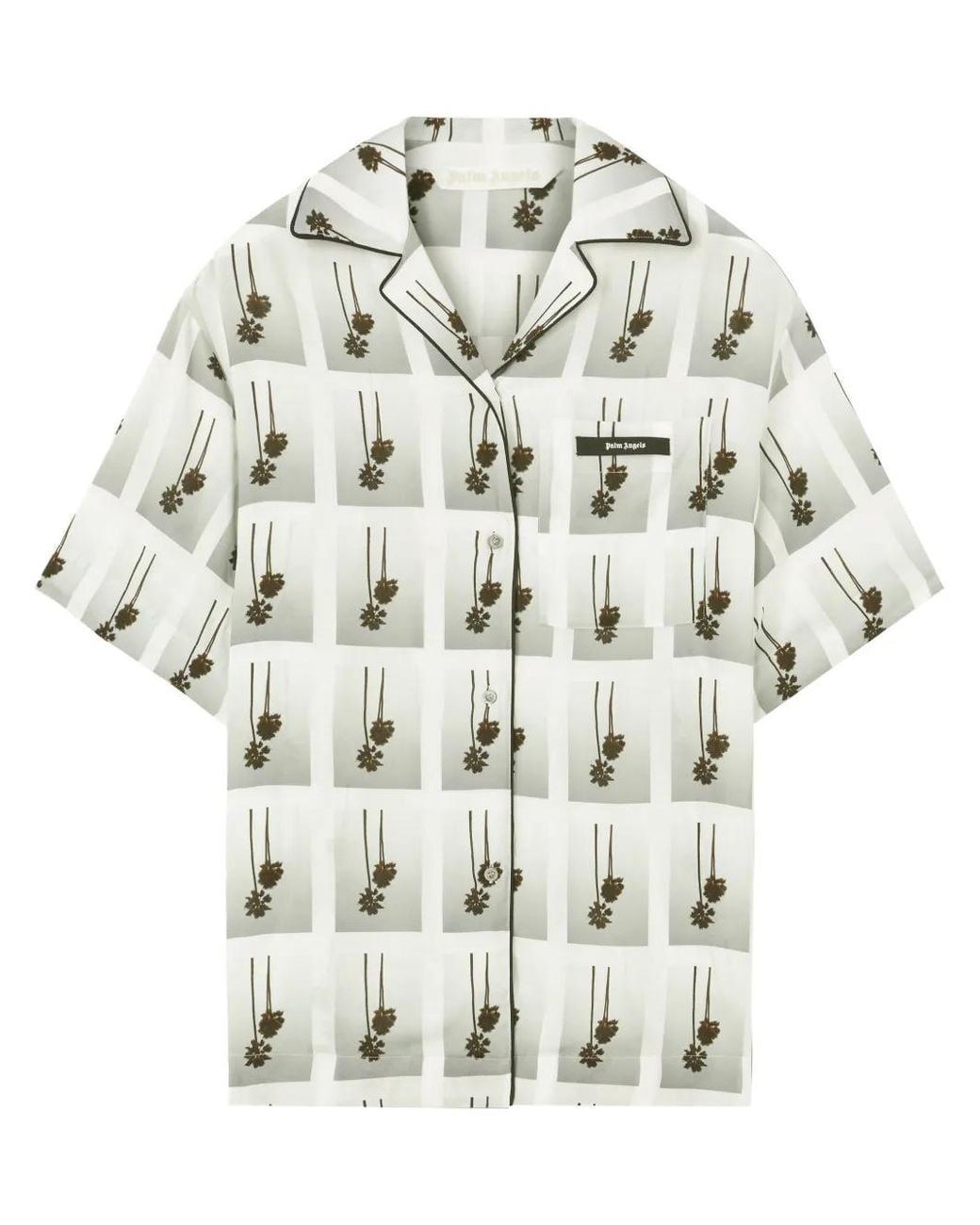 Palm Angels White Mirage Palm-Tree Print Bowling Shirt