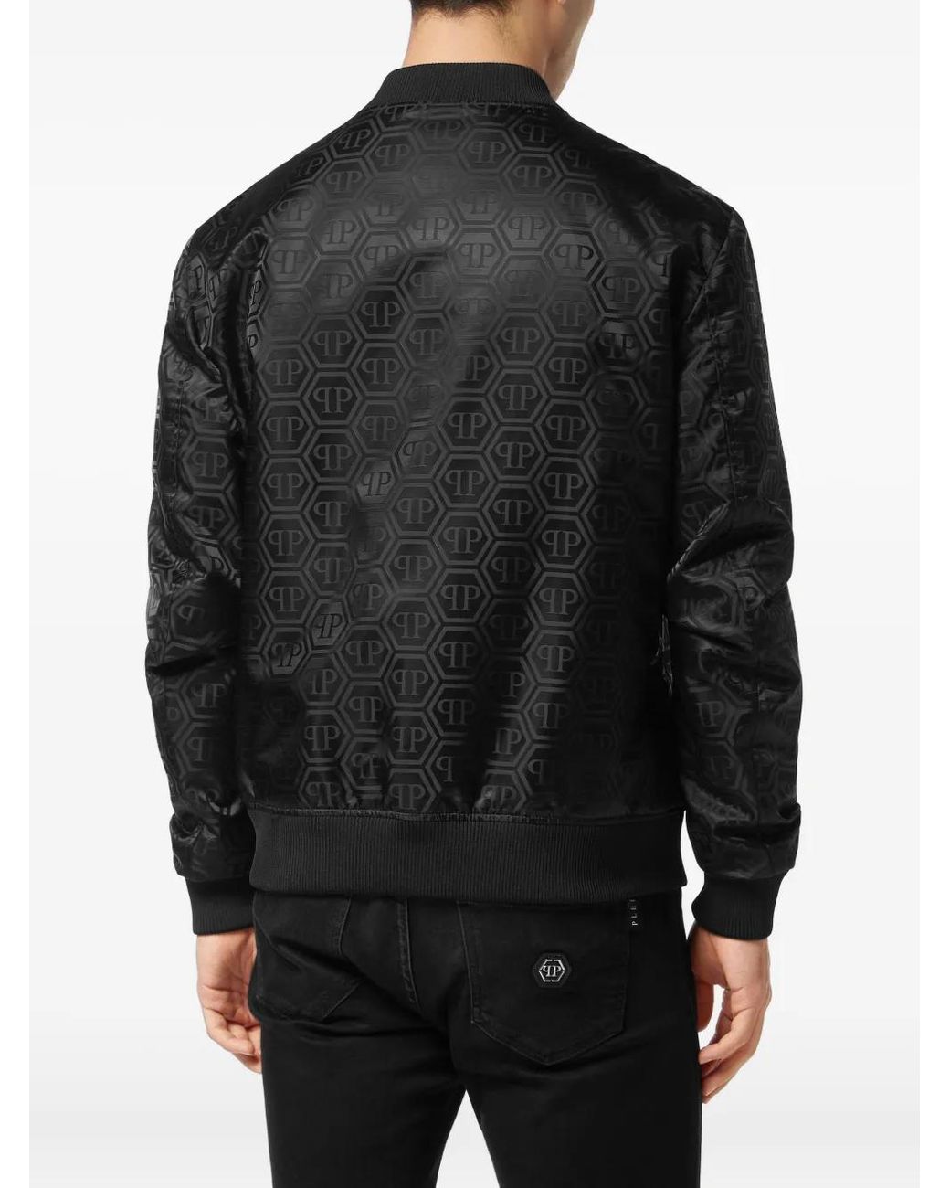 Philipp Plein Black Monogram-Pattern Jacket for men