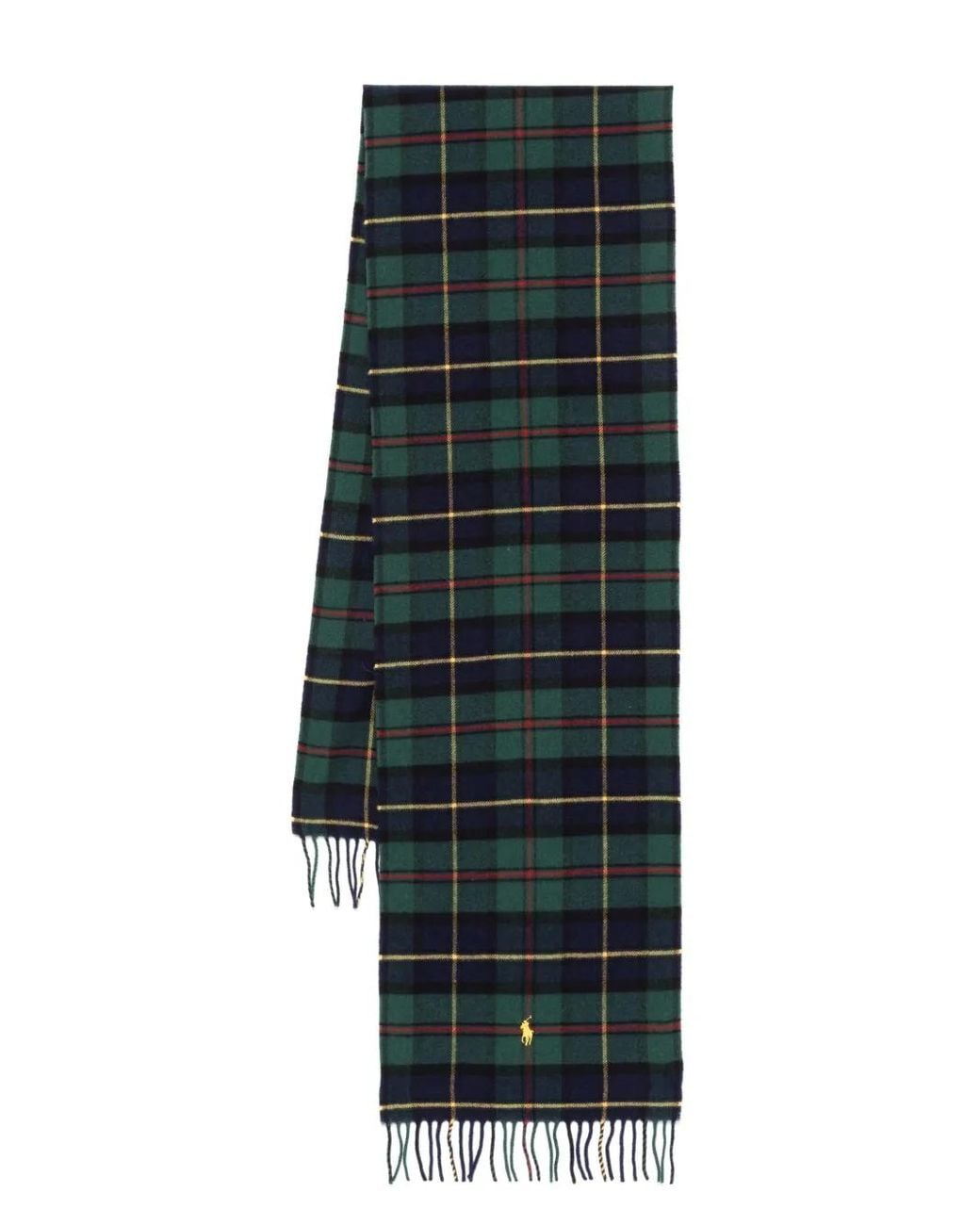Polo Ralph Lauren Green Tartan Wool-Cashmere Fringed Scarf for men