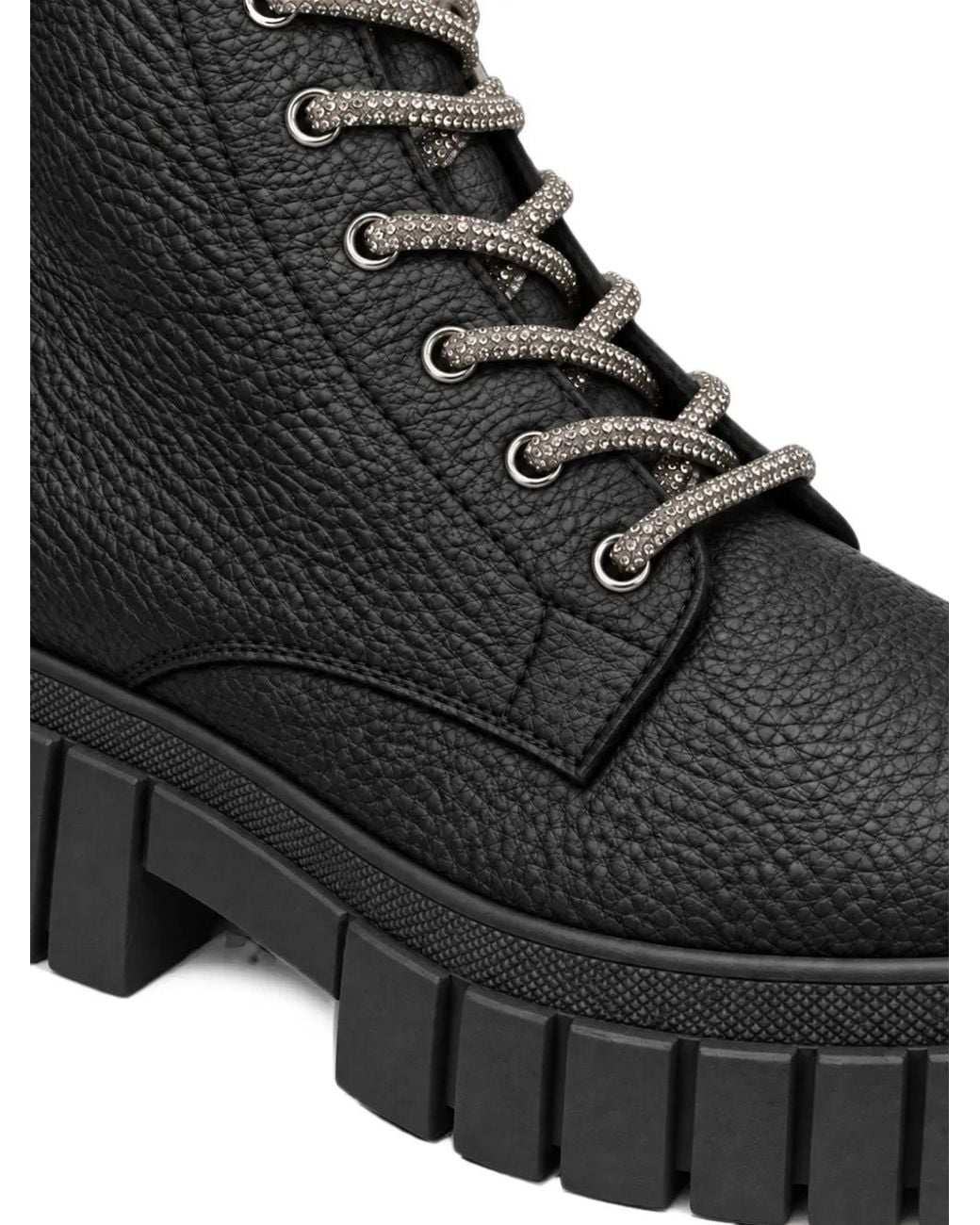Philipp Plein Black Crystal-Embellished Leather Boots