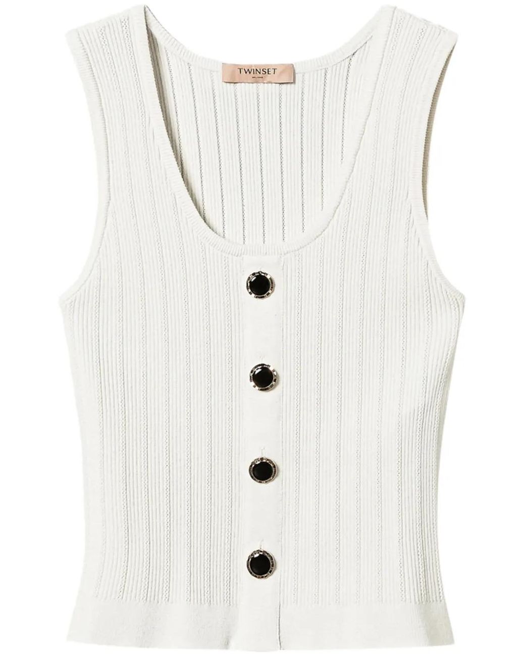Twinset White Button-Up Knitted Top