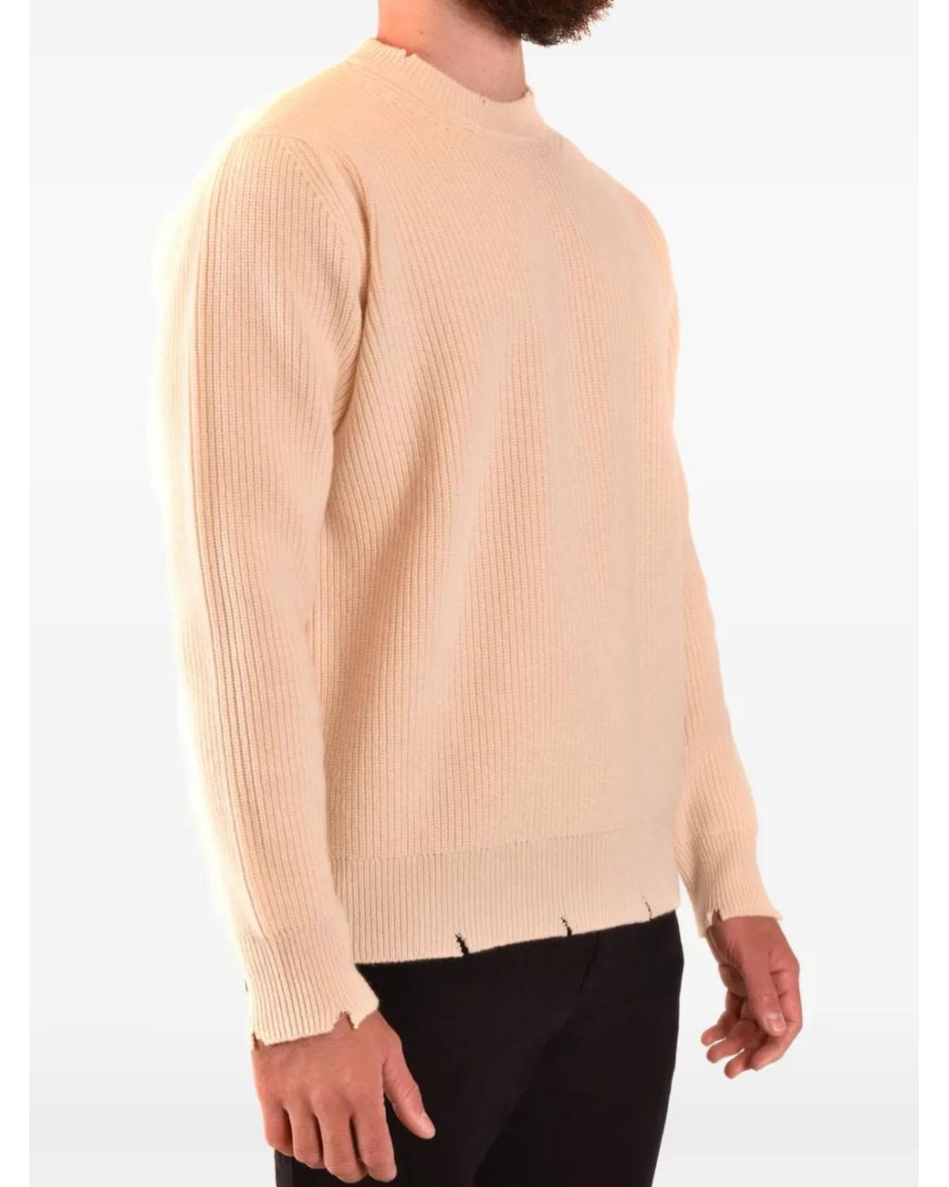 Laneus Ripped-Effect Ribbed-Knit Sweater in Natural for Men | Lyst